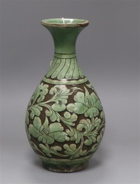 A Chinese Cizhou type green glazed vase height 25cm